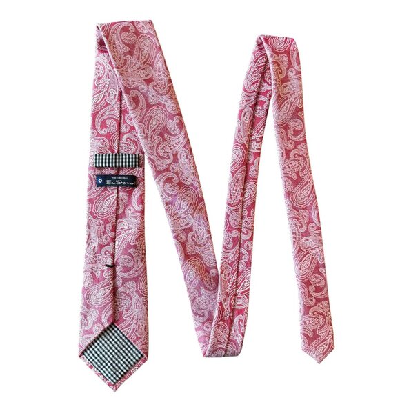 Ben Sherman Red Paisley Silk Cotton Blend Tie Necktie Mens Workwear Formal - Picture 9 of 12